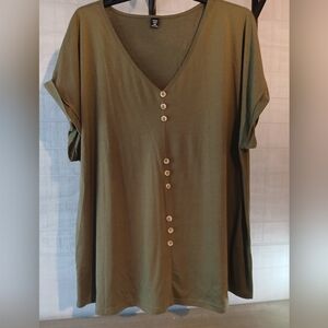 SHEIN Olive Short Sleeve V-Neck Top Plus Size 4X(20w) FF#284